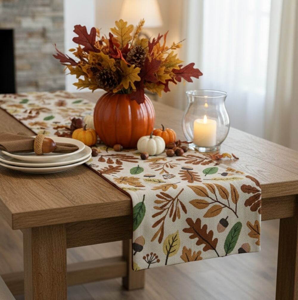 Celebrate Together Fall Leaves Table Runner Rust Red Orange Green